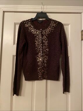 Christopher Pischer Burgundy Cardigan with Gold Sequins